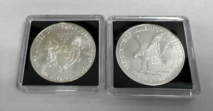2021 American Silver Eagle Type 1 And Type 2 -BU 2 Coins In Holders