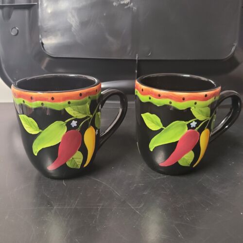 SET Of 2 Gates Ware by Laurie Gates 16 oz Coffee Mugs Peppers