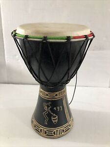 African Djembe Hand Drum 14”Wooden Tribal Drum Hand Carved Great Condition