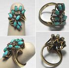 V382 Vintage Solid 14K Yellow Gold Diamond and Turquoise Cluster Ring, Sz 5