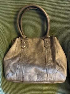 Frye Melissa Tote Shoulder Bag Distressed Leather Purse 34DB138, Grey 12x16”