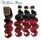 Ombre Human Hair Bundles with Lace Closure Body Wave 4×4 Lace 1B/99J Remy Hair