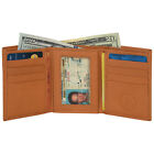 Tan RFID Blocking Mens Genuine Leather Trifold Wallet ID Card Center Flap Holder