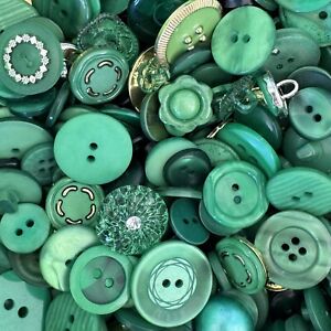 Incredible Mixed Lot Of Dyed GREEN Premium Buttons All Sizes For Embellishments
