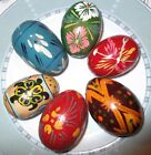 6 PC. Lot VTG Ukrainian Wooden Pysanky Hand Painted Eggs 2