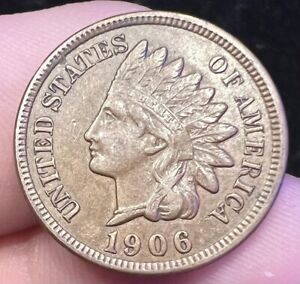 1906 Choice AU Indian Cent Copper Coin IHC417