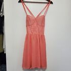 Almost Famous Spaghetti Strap Formal Party Dress Size Large Peach Sheer Satin