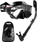 Snorkeling Gear for Adults, Dry Snorkel Set Panoramic View Enhanced Anti-Leak an