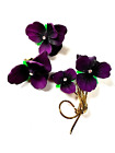 Vintage Earrings Clip On Violet Flower Brooch Pin Set Purple