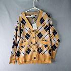 Free Assembly Cardigan Womens Extra Small Yellow Argyle Sweater Cozy Academic