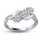 3 Stone Engagement Ring for Women,  Sterling Silver Cubic Zirconia Wedding  R...