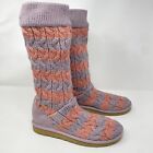 UGG Pink Purple Knit Sweater Boots US Womens Size 9 Sheepskin Lining