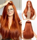 Copper Red Cosplay Wig With Scalp Long Straight Heat Resistant Hair Synthetic