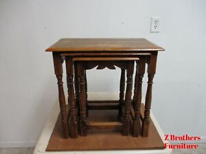 New Listing3 Piece Antique English Old World Oak Nesting End Tables Stand