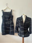 BANU PARIS 2 Piece Blazer Dress Suit Black Silver Printed Vintage New Size 10