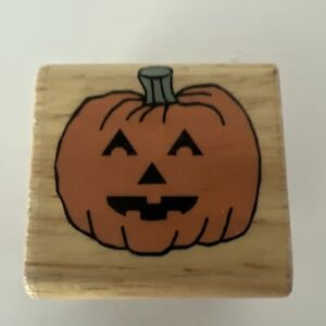 JACK O LANTERN CARVED PUMPKIN Halloween Wooden Rubber Stamp 1x1