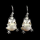 Round Pearl 10mm Black Spinel Gemstone 925 Sterling Silver Frog Jewelry Earrings