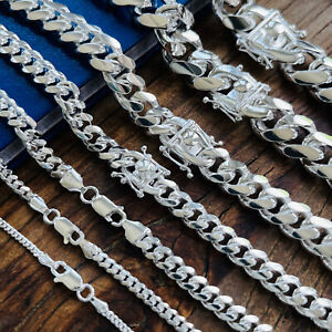 Real Solid 925 Sterling Silver Miami Cuban Mens Boys Chain Bracelet or Necklace