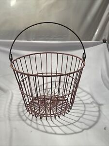 Antique Clam Oyster Basket Vtg Metal Wire Egg Fruit Garden Nautical 10