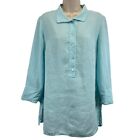 Chicos 100% Linen Popover Shirt Blouse Top Sky Blue Chicos 0 Small 4 Buttons