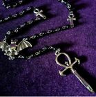 Vintage Necklace Vampire Beads Handmade Bent Pin Bat Rosary Cross Pendant