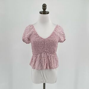Hollister Women's Pink Floral Babydoll Top Smocked Front Sz M New