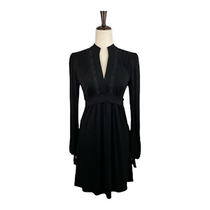 BCBG Maxazria Women's Black Long Sleeve V-Neck Lace Detail Dress Small B77