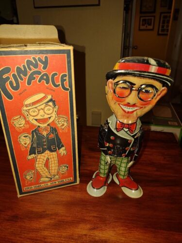 funny face marx vintage antique tin toys wind up with Box