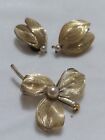 Vtg Germany 1950s Spun Wired Gold Ton Faux Perl Brooch And Earrings Set