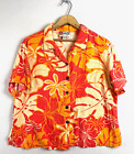 VINTAGE HILO HATTIE Hawaiian Shirt Womens XL Button Up Orange Pink Bright Floral