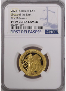 2021 St Helena Una and the Lion 1/4 oz Gold Proof Box COA First Release NGC PF69