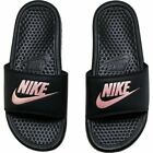 Womens Nike Benassi JDI Slip On Slides Sandals Black Rose Gold 343881 007  Sz 9
