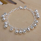 Women Sterling Silver P Bell Beads Charm Bracelet 8 Inches 1.8MM Lobster L58