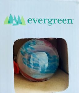 NEW n Box HUMMINGBIRD FEEDER Blue Swirl Glass Orb Hand Blown Feed Tube Evergreen