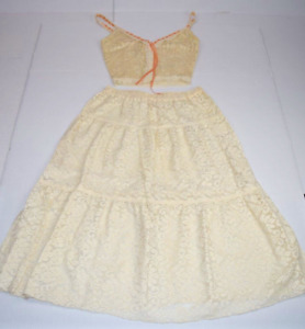 St John Aspen VTG 70s Peaches and Cream Lace Camisole Skirt Set Size S/M Ivory