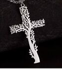Tree of Life Cross Pendant Stainless Steel Silver Necklace 19