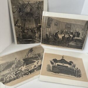 President Lincoln Picture ephemera, original newspaper clipping Funeral Lot Of 4
