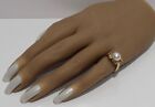 14k Yellow Gold Women's Ladies Pearl Ring w genuine Diamonds size 3