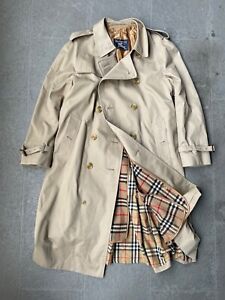 Vintage 90s Burberrys of London Beige Khaki Trench Coat Belted Lined Casual 54