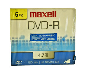 Maxell DVD-R  5-pack Blank Media - New Sealed Free Ship- 4.7 gb max 6 hr play