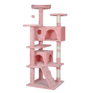 55'' Kitty Cat Tree Pink Cat Condo Tower with Scratching Post Cat Furniture