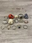 Costume Rings Lot w. Multicolor Stone Engraved Band Floral Cocktail Solitaire