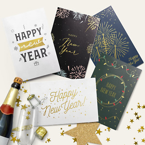 Boxed Happy New Year Cards-30 Luxurious Large 5x7 inch Greeting Cards in Vibrant