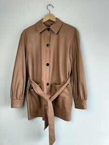 Zara Tan Faux Leather Belted Button Short Trench Style Coat - Women's Small