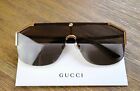 Gucci GG0291S 001 Green Lens Gold Oversized Shield Sunglasses Velvet case
