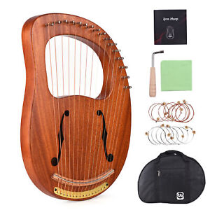 Wooden Lyre Harp 16 Metal Strings Instrument with Carry Bag Tuning Wrench Q1H4