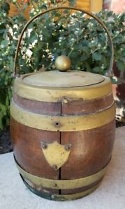 Antique Porcelain Lined Wooden English Biscuit Barrel EPNS