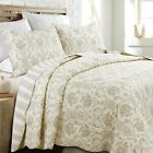 French Medallion Ivory 100% Cotton Quilt Set, Bedspread, Coverlet