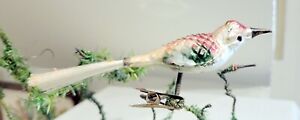 Bright colored Bird, on Clip, Spun Glass Tail.  1920s German Glass Ornament.