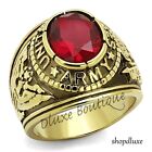 Men's 14k Gold Plated Simulated Siam Red US Army Military Ring Size 8-14